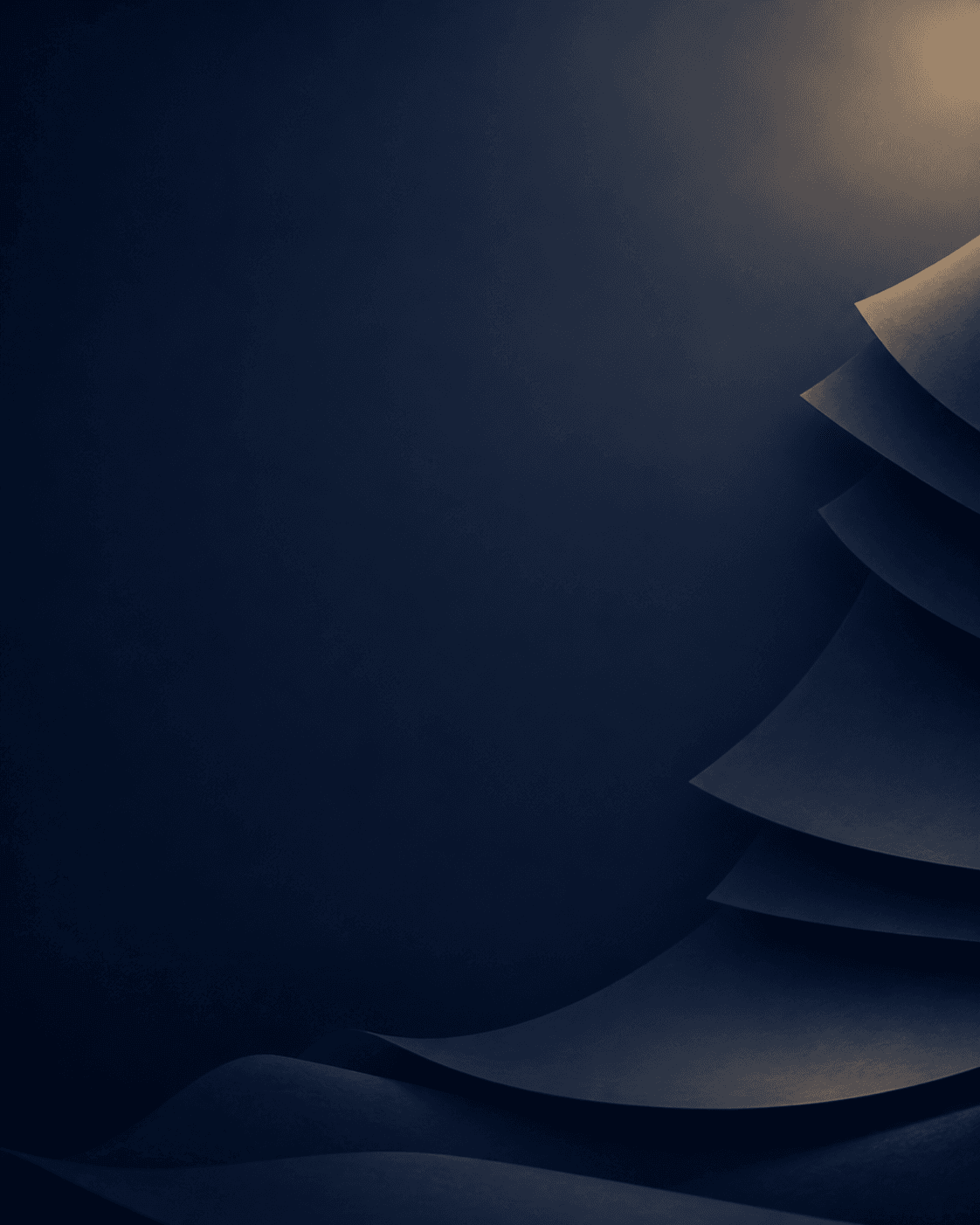 Soft layered paper forms on a deep navy background