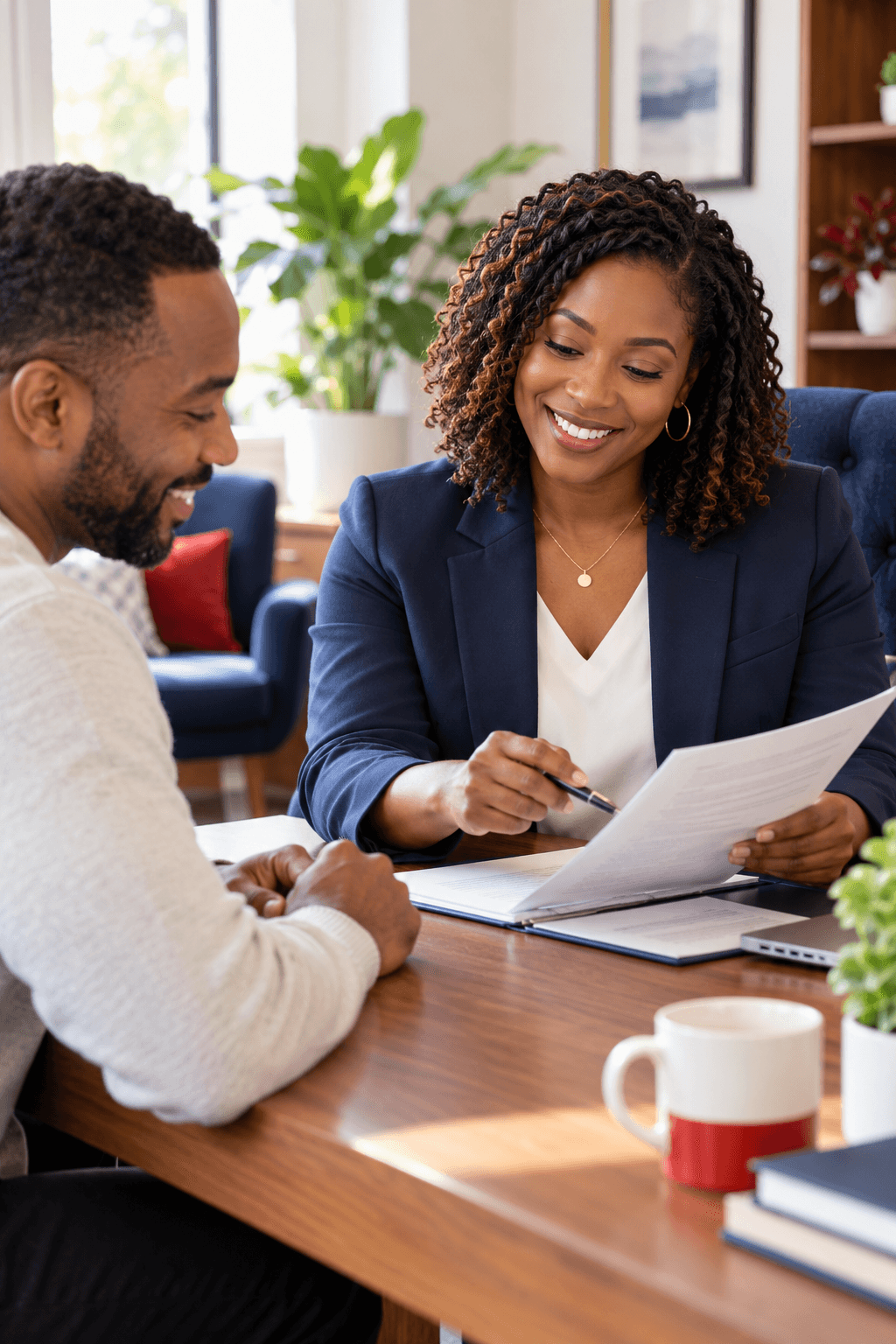 A tax professional reviewing paperwork with a client
